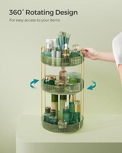 SONGMICS Makeup Organizer, 3-Tier Round Rotating Skincare Organizer Countertop, Customizable, Toiletries Vanity Organizer, Lazy Susan, Gift, Pale Green UJKA011C01 thumbnail 4