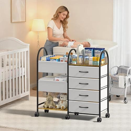 ONWAYHOME Baby Diaper Caddy Organizer Cart with Wheels, 4-Tier Rolling Diaper Cart with Dividers and Drawers, Multi-Layer Nursery Storage for Diapers & Baby Essentials thumbnail 2