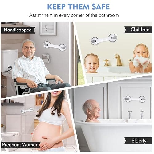 Grab Bars for Bathtubs and Showers, 12 Inch Shower Handle Strong Suction Cup Grab Bar for Shower Chair Stool, Bathroom Safety Bar for Seniors, Elderly, Handicap (2 Pack) thumbnail 7