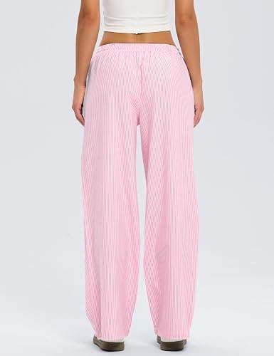 LOMON Striped Gingham Pants Women 2025 Fall Pajamas Cute Wide Leg Pj Lounge Boxer Bottoms Drawstring Y2k Trousers with Pocket thumbnail 5