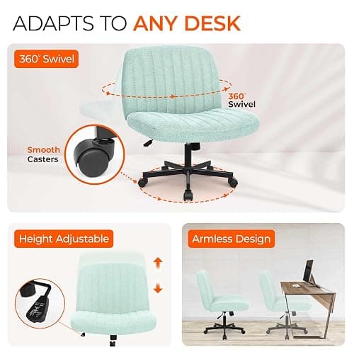 Orange Factory Criss Cross Chair Wheels Wide Cross Legged Office Desk Vanity Chair Comfy Fabric Armless Adjustable Swivel for Home Computer Task (Mint) thumbnail 4