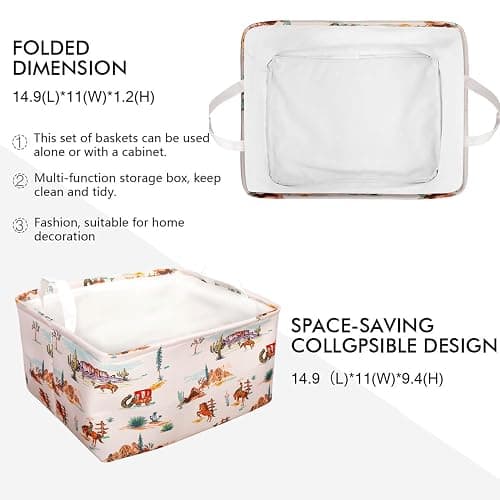 Western Rectangular Storage Basket, Highland Cow Cute Storage Bins Box with Handles, Cowskin Printed Shelf Basket Ideal for Kids Room Decor, Books, Organizing Clothes, Toys (Cute cow) thumbnail 4