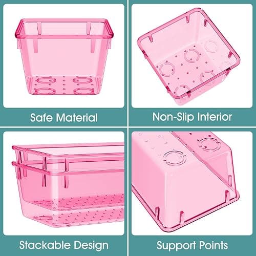 WOWBOX 25 PCS Plastic Drawer Organizer Set, 4 Sizes Desk Drawer Divider Organizers and Storage Bins for Makeup, Jewelry, Gadgets for Kitchen, Bedroom, Bathroom, Office, Clear Pink - Clear Pink thumbnail 4