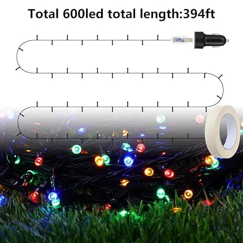 Honoson Christmas Car Multicolor Lights 393ft 1200 LED Cigarette Lighter Remote Control String Lights Waterproof 8 Modes and Auto Timer with Masking Tape for Car Xmas Party Holiday Decor thumbnail 3