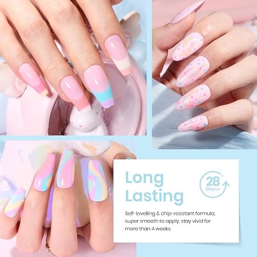beetles Gel Polish Nail Set 20 Colors Spring Pastel Girly Sparkle Glitter Uv Gel Dreamy Town Collection Macaroon Bright Pastel Nail Manicure Kit with 3Pcs Base Top Coat Gift for Women - 1-20 Colors Dreamy Town thumbnail 5