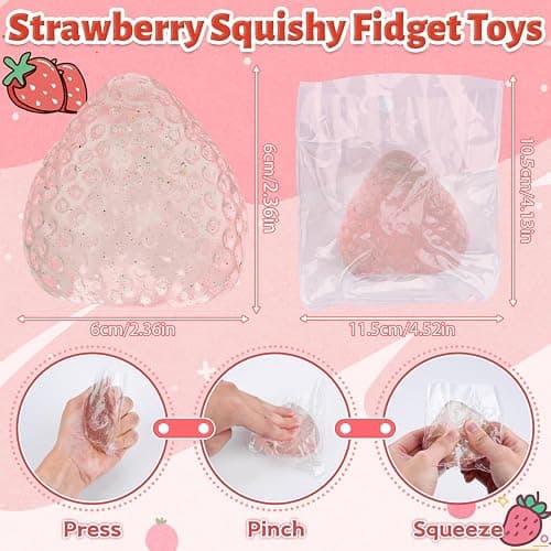 Taba Squishy, Strawberry Fufu Squishy Sensory Toys, Soft Strawberry Squishies Fidget Toys for Kids & Adults, Stress Relief Squeeze Toy Mochi Cute Stuff for Party Favours Birthday Gifts thumbnail 3