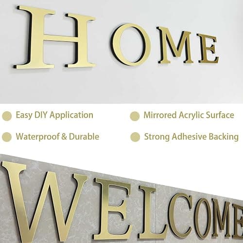 HXymxkeqi Large 3D Raised Letter Wall Stickers, 20cm 7.87inch Acrylic Alphabet Decals, Self-Adhesive Home Decor Letters for Living Room, Bedroom, Office, DIY, Light Gold (T, Light Gold) thumbnail 6