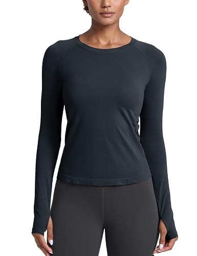 CRZ YOGA Seamless Long Sleeve Shirts for Women Waist - Workout Athletic Running Gym Yoga Tops Crewneck Breathable Quick Dry - Image 1