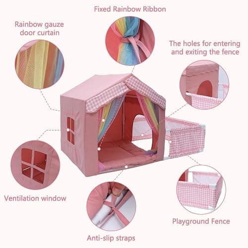 INRLKIT Princess Dog House Indoor, Cute Indoor Dog House for Small Dogs, DogTent Bed with Playpen, Small Pink Dog Canopy with Soft Cushion for Christams Gifts thumbnail 5
