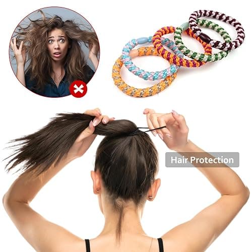 Kisvic Haargummi, 12 Stück Haargummis Damen Mehrfarbigen, Mode Geflochtene Hair Ties, Elastische Haarbänder für Frauen/Mädchen/Kinder,Dickes und Lockiges Haar thumbnail 3