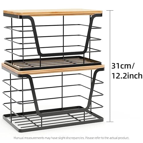 ALOCEO 2 Pack Storage Stackable Kitchen Laundry Organizers with Bamboo Top, Large Trash Bag Holder and Small Garbage Bag Dispenser for Countertop Organization thumbnail 4