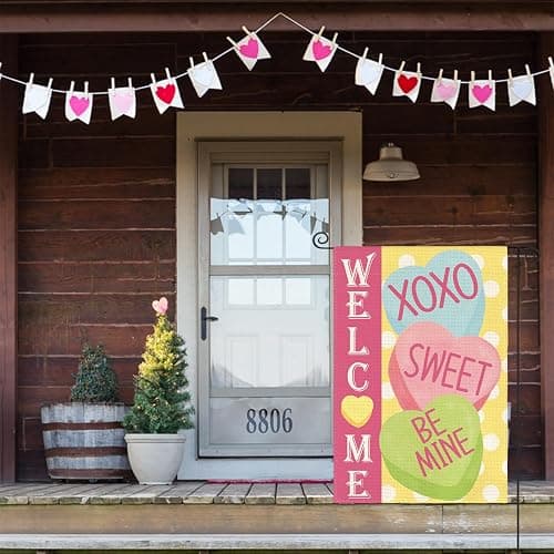 AVOIN colorlife Candy Love Hearts Welcome Garden Flag 12x18 Inch Double Sided Outside, Valentines Day Rustic Anniversary Yard Outdoor Decoration thumbnail 5