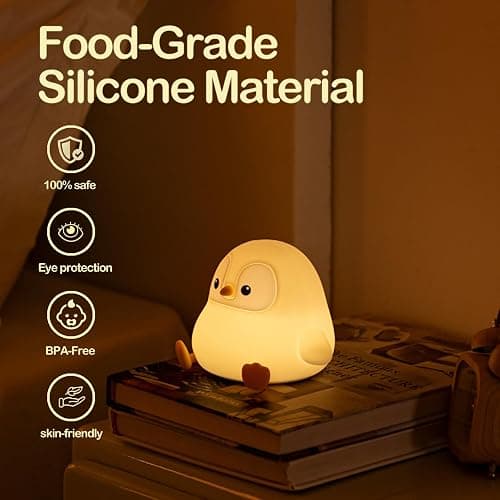 ATSUI Penguin Night Light, LED Squishy Novelty Animal Night Lamp, Food Grade Silicone, 2 Level Dimmable, Nursery Nightlight for Desk Decor, Funny Gifts Stuff for Boys Girls Baby, White Elephant Gifts thumbnail 2