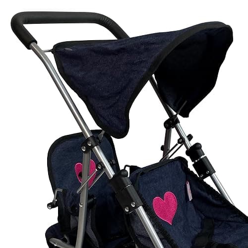 The New York Doll Collection First Twin Stroller - Cutest Heart Design Baby Strollers Great Toy Gift for Toddlers and Girls (Denim) Blue,pink thumbnail 4