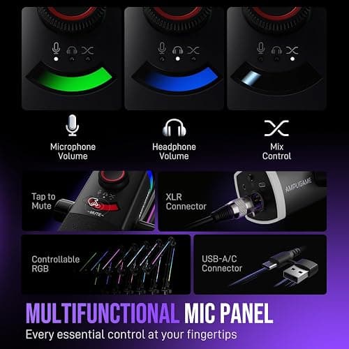 FIFINE Gaming Microphone Kit, XLR/USB Dynamic PC Microphone with Boom Arm for Podcast Recording, RGB Streaming Mic Set, Tap-to-Mute, Mix Control, Headphone Jack-AmpliGame AM8PROT thumbnail 6