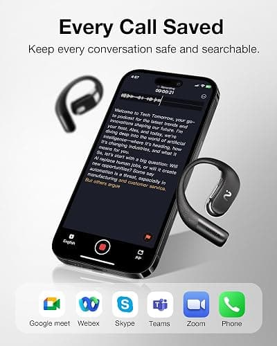 VIAIM OpenNote AI Voice Recorder – Open Ear Headphones with FlashRecord, Call Recording, Real-Time Transcription, Translation, AI Assistant, for Students, Professionals & Interview Recording, Black thumbnail 4