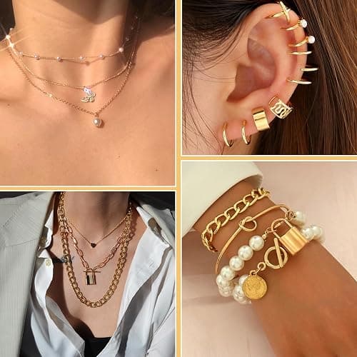 JSTHHTT Schmuck Gold, Schmucksets für Damen, Schmuckset Gold, Schmuck Set Damen, Modeschmuck Schmuckset, Schmuck Set für Geschenke Geburtstags Valentinstag thumbnail 5