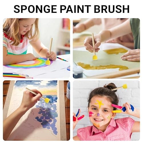 DAZEBRA 10pcs Round Sponge Paint Brush, 0.54'' Sponge Brushes for Staining, Wooden Handle Paintbrushes DIY Painting Tool for Clay Models Canvas DIY Crafts- Yellow thumbnail 6