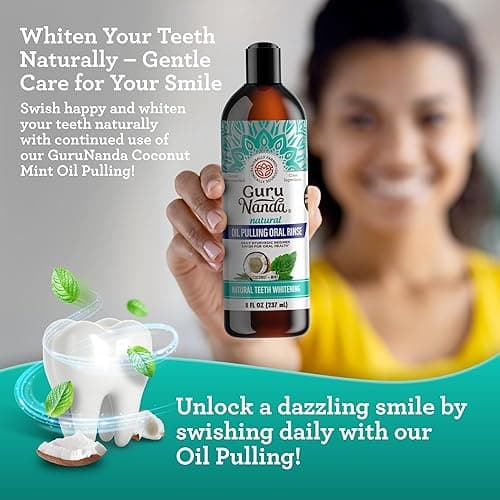 GuruNanda Coconut Oil Pulling, Fresh Breath & Whitening Mouthwash, 7 Essential Oils & Vitamins for Happy Teeth & Gums, Alcohol-Free, 8 oz - 8 Fl Oz (Pack of 1) - 1 Pack thumbnail 6