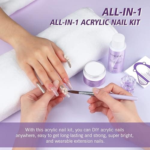 SAVILAND Acrylic Nail Kit Starter Set: Clear Acrylic Powder and Liquid Set With Brush, Forms, Tools for Extension, DIY Home Salon Application - Nail Kit for Beginners with Everything thumbnail 4