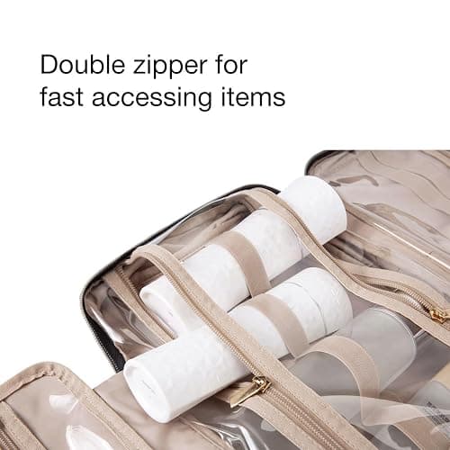 BAGSMART Toiletry Bag Travel Bag with Hanging Hook, Water-resistant Makeup Cosmetic Bag Travel Organizer for Accessories, Shampoo, Full-size Container, Toiletries (Baby Pink, Medium) thumbnail 5
