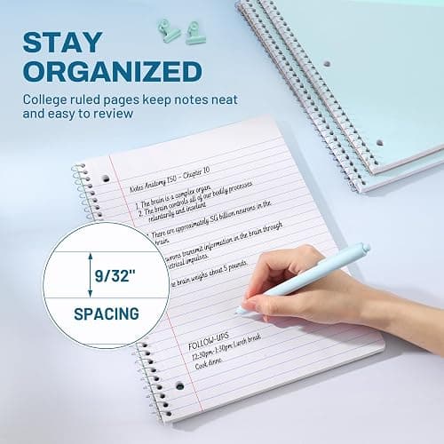 SUNEE Spiral Notebooks, 3 Pack, 1-Subject, College Ruled Paper, 8" x 10-1/2", 70 Sheets per Notebook, Blue thumbnail 6