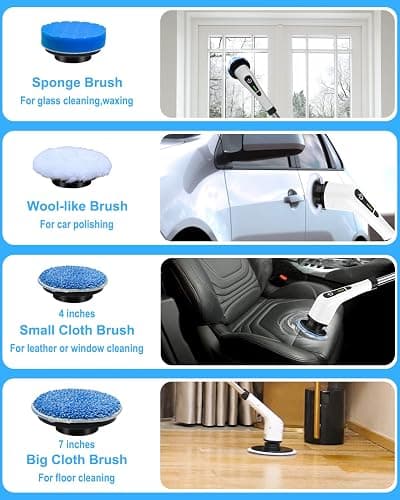 Leebein Electric Spin Scrubber, Cordless Cleaning Brush with 8 Replaceable Brush Heads, Tub and Floor Tile 360 Power Scrubber Dual Speed with Adjustable & Detachable Handle for Bathroom Kitchen Car thumbnail 6