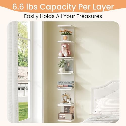 upsimples 7-Tier Floating Wall Shelf, White Wall Mounted Display and Storage Shelf, Decorative Shelves for Bedroom, Living Room, Bathroom, and Office thumbnail 3