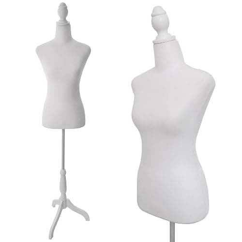 Female Dress Form Mannequin Torso Body with Adjustable Tripod Stand Dress Jewelry Display (White) - Image 1
