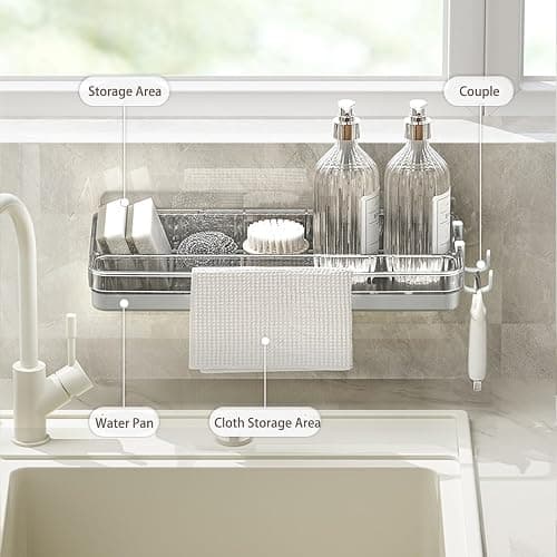 Kitchen Organizer Rack, Partitioned Storage with Hooks, Large - Capacity & Multi - Functional for Space - Saving Kitchen Solution(Grey) thumbnail 7
