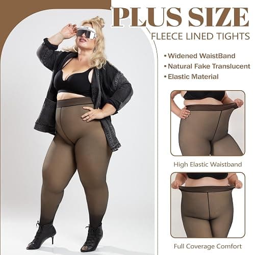 DancMolly Fleece Lined Tights Women Plus Size Fake Translucent Warm Thick Thermal Legging High Waisted Winter Sheer Pantyhose thumbnail 2