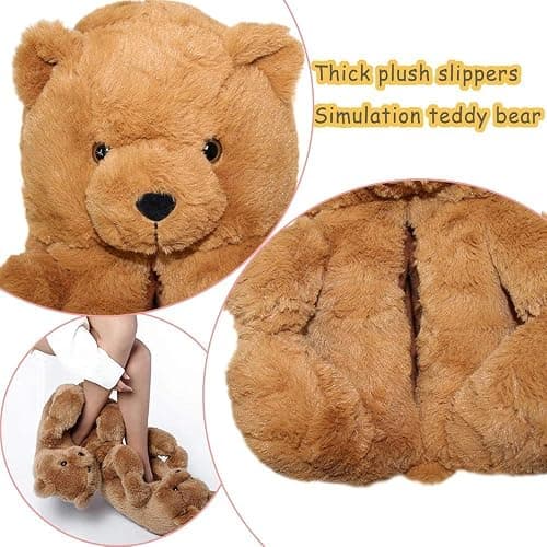 LELEBEAR Teddy Bear Slippers, Plush Animal Slippers Winter Warm Shoes thumbnail 3