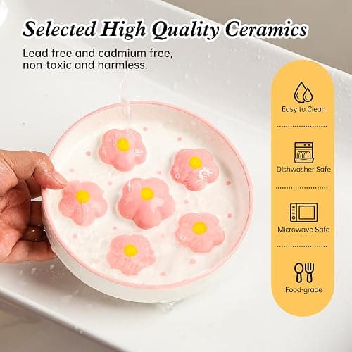 Ceramic Cat Slow Feeder Bowl - 6 OZ Puzzle Food Dish for Healthy Eating - Shallow Wide Whisker Friendly - Dishwasher Safe - 6.3 x 1.2 Inch - Blush Pink Flower thumbnail 5