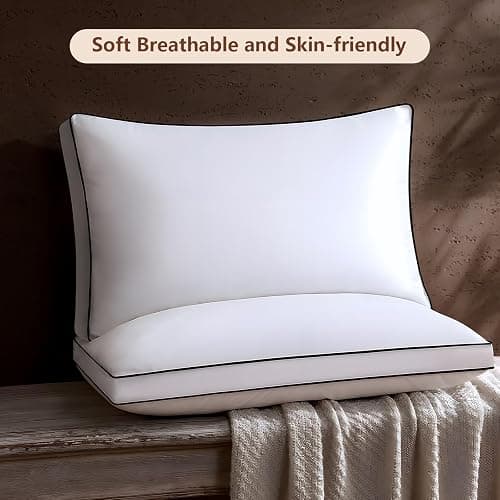 Feather Down Pillows King Size Set of 2 Pack,Luxury Hotel Collection Bed Pillows for Sleeping, Fluffy Soft Medium Firm Down Surround Gusseted Pillows for Side Back Stomach Sleepers 20 x 36 in thumbnail 7