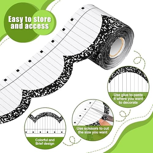 Zonon 65. 6ft Composition Notebook Bulletin Board Border Black and White Scalloped Composition Notebook Classroom Decor Posterboard Bulletin Board Trim for Office School Classroom Chalkboard thumbnail 4