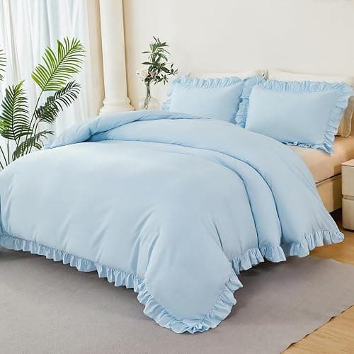 ZSYAYAHA Twin Size Duvet Cover Set Light Blue Ruffle Comforter Covet Set for Girls Kids Teens 3 Pieces Soft Microfiber Bedding Set All Seasons(Light Blue, Twin) thumbnail 2