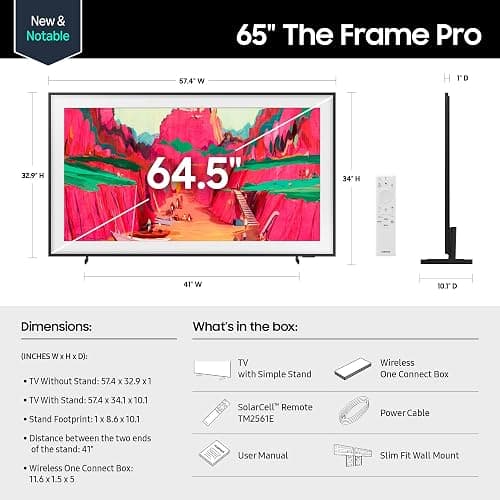 Samsung 65-Inch Class The Frame Pro LS03FW 4K Neo QLED Mini LED Smart TV (2025 Model) Slim Fit Wall Mount, Modern Frame Design, Wireless One Connect, NQ4 AI Gen3 Processor, Art Mode, Alexa Built-in thumbnail 2