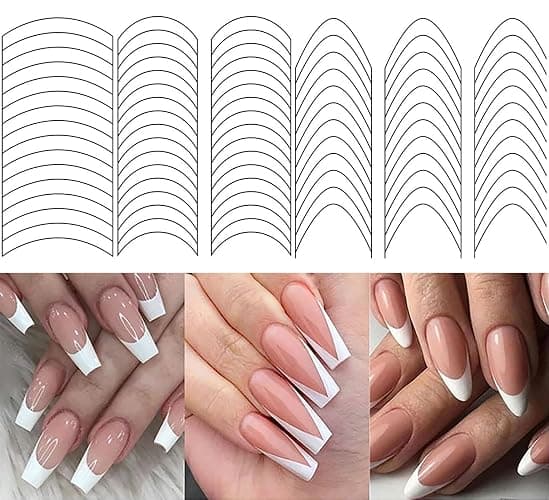 TONOKAILS 60 Sheets 2280 Pieces French Manicure Nail Art Stickers, 3 Designs Self-Adhesive Nail Tips Guides for DIY Decoration Stencil Tools (3 Moon Shape Design, 60 Sheets) - Image 1