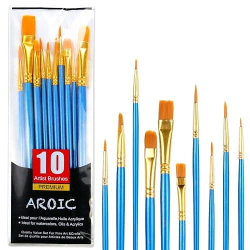 AROIC 10 Pcs Paint Brushes, Acrylic Oil Watercolor Painting Brush Set | Nylon Hair Brushes Artist Professional Drawing Kits for Adult, Kids Face Canvas Rock Painting Arts Crafts Supplies(1 Pack) - Image 1