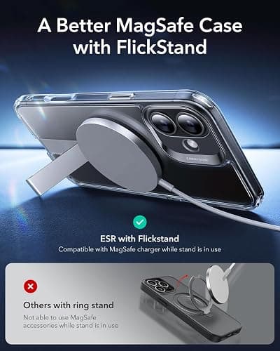 ESR for iPhone 16 Case with Kickstand, Compatible with MagSafe, Magnetic Case for iPhone 16, Fully Adjustable Flickstand, Military-Grade Protection, Shockproof Case, Boost Series, Clear thumbnail 3
