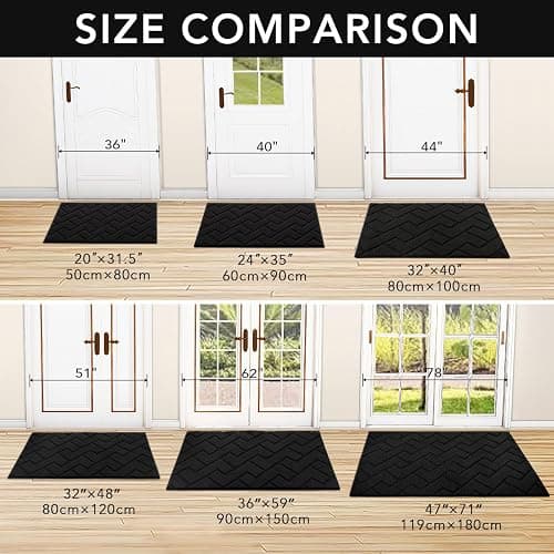 hicorfe Indoor Doormat,Front Back Door Mat Rubber Backing Non Slip Door Mats 24"x35" Absorbent Resist Dirt Entrance Doormat Inside Floor Mats for Entryway Washable Low-Profile(Black) thumbnail 5