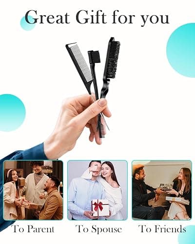 Peach Wood Boar Bristle Slick Back Hair Brush & Rat Tail Comb Set - Controls Frizz, Smooths Flyaways, Restores Shine - Creates Sleek Ponytails, Buns & Edge Control, Teasing for Women & Kids thumbnail 9