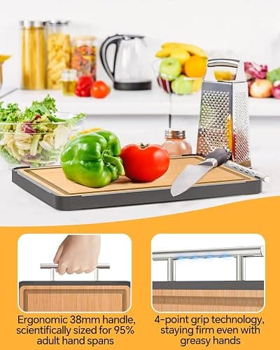 Cutting Boards for Kitchen - Food Grade Double Sided Pure Titanium& Bamboo Chopping Board with Handle, Slip resistant Non-toxic Charcuterie Board Housewarming Gifts (16×11) thumbnail 5
