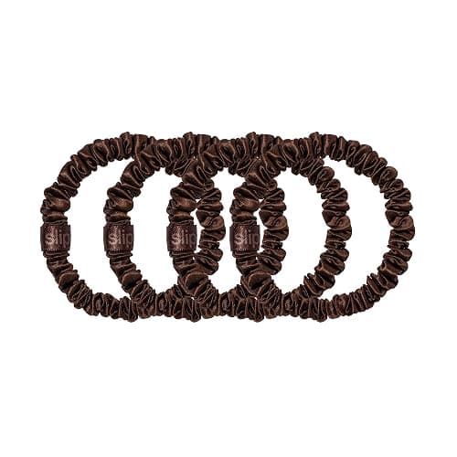 slip Silk Skinny Scrunchies - Dark Brown | Set of 4 Skinny Scrunchies | 100% Mulberry Silk, Anti-Crease, Gentle on Hair, Reduces Breakage | Stylish & Durable, Ideal for All Hair Types thumbnail 2