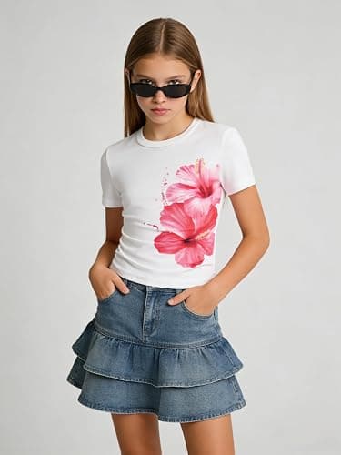 Cakaner Girl's 3 Packs Summer Shirts Short Sleeve Ruched Graphic T-Shirt Size 7-14 thumbnail 6