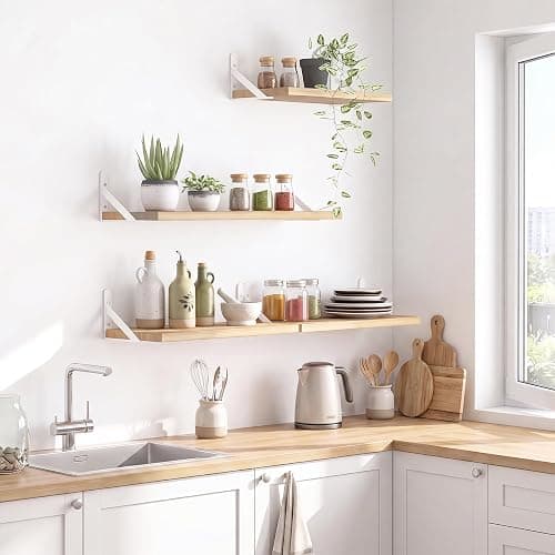 YGEOMER Floating Shelves for Wall, Different Sizes Natural Wood Wall Shelves for Living Room, Bathroom, Bedroom, Kitchen, Home Decor (Set of 4) thumbnail 5