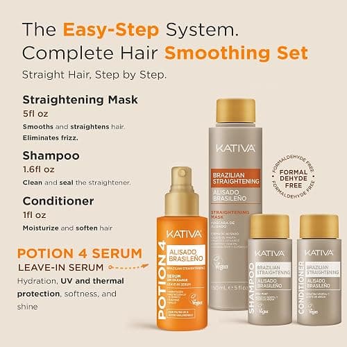Kativa Brazilian Keratin Straightening Treatment with Hyaluronic Acid and Premium Serum – 12 Weeks Formaldehyde-Free Smoothing Treatment. All Hair Types. thumbnail 3