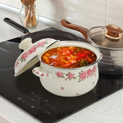 SOUJOY Enamel Stockpot with Lid, 2.8 Quart Retro Cooking Pot, Vintage Floral Stew Bean Simmer Pot with Handle, Kitchen Soup Pot, Safe for Induction Cookers, Gas Stove thumbnail 2