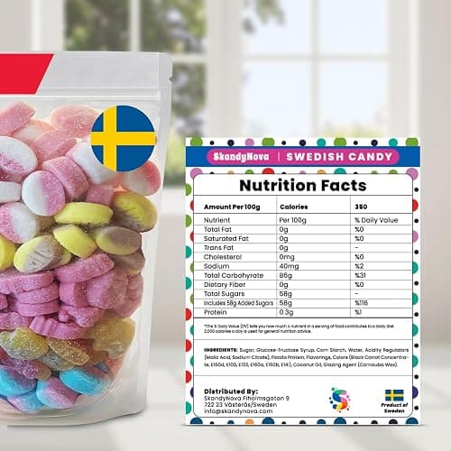 Bubs Swedish Candy Mix Mini – 1 lb Vegan & Gelatin Free Sweet & Sour Gummies | Assorted Skulls & Ovals | Banana/Toffee, Raspberry/Blueberry, Strawberry/Vanilla | Fresh Foam Candy From Sweden thumbnail 2