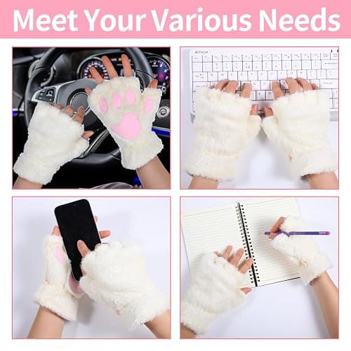 WLLHYF Cat Paws Gloves Fingerless Bear Furry Paw Cute Hand Gear Winter Warm Gloves Halloween Cosplay Costume Accessories thumbnail 4